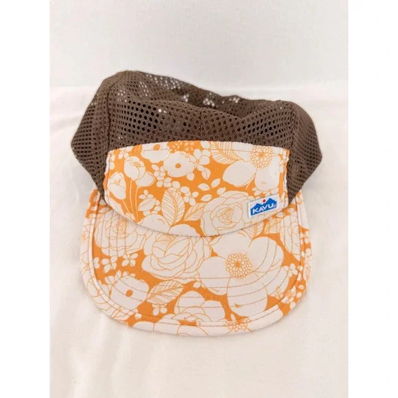 KAVU Mesh Strapback Hat Floral Orange Brown Mesh Outdoor Hiking Cap - Picture 8 of 8